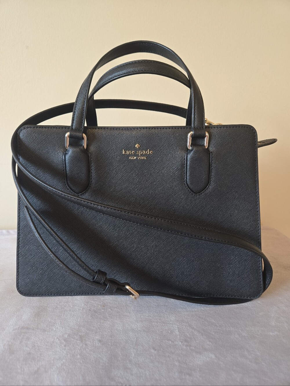 Kate Spade New York Black Saffiano Leather Satchel Crossbody Bag